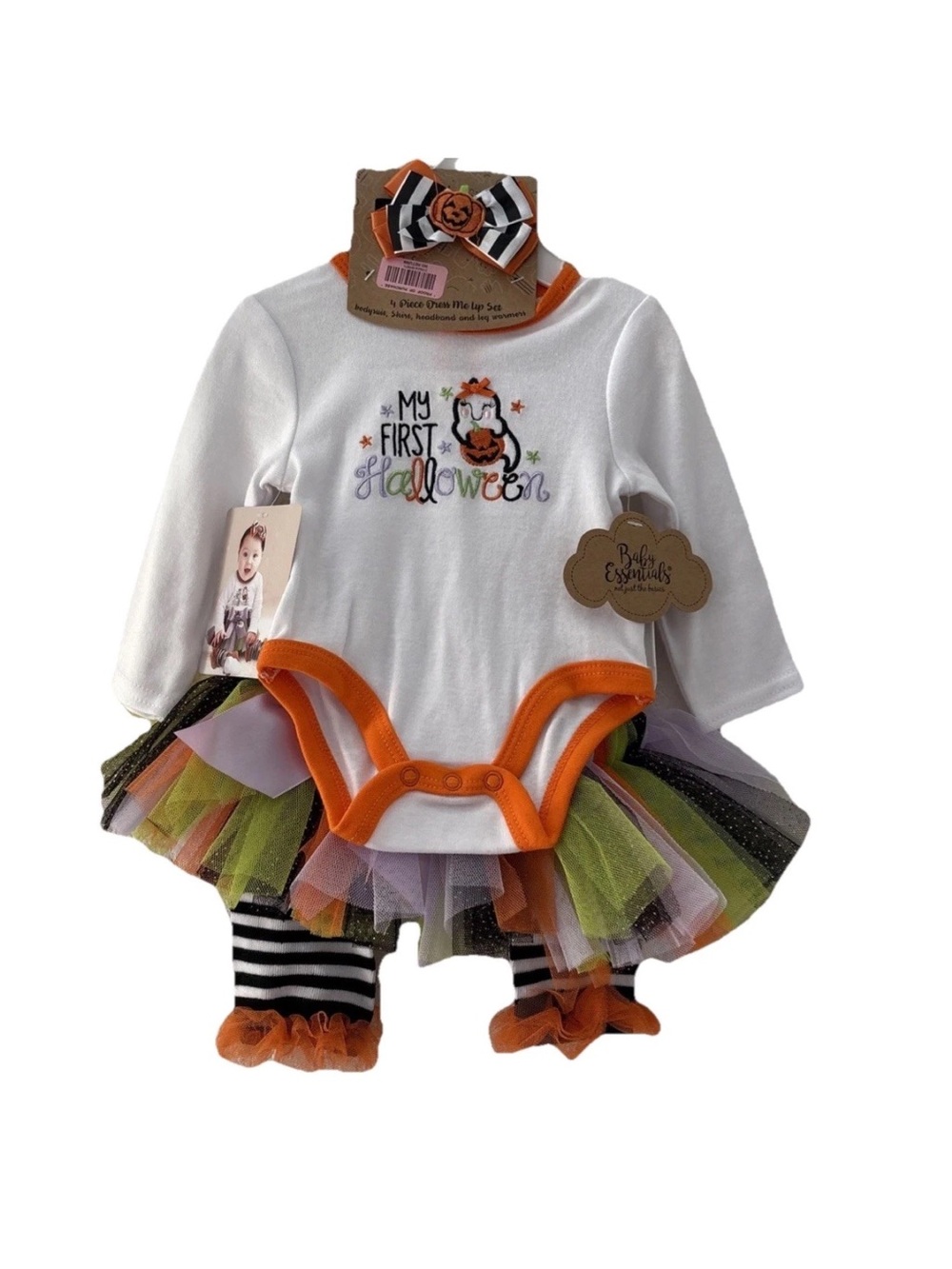 Baby Girls My First Halloween Tutu Bodysuit Set White & Orange 3 months